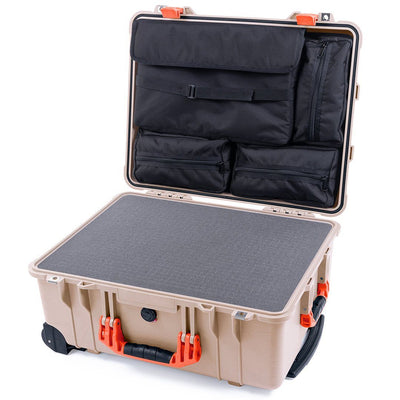 Pelican 1560 Case, Desert Tan with Orange Handles & Latches Pick & Pluck Foam with Computer Pouch ColorCase 015600-0201-310-150