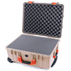 Pelican 1560 Case, Desert Tan with Orange Handles & Latches Pick & Pluck Foam with Convolute Lid Foam ColorCase 015600-0001-310-150