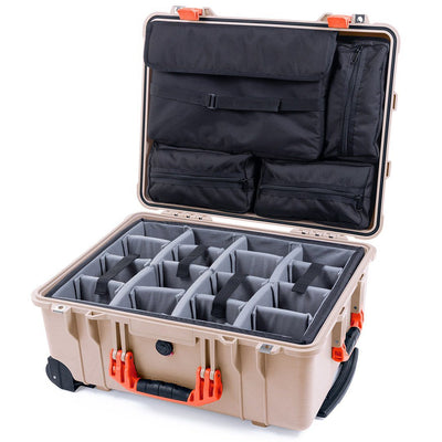 Pelican 1560 Case, Desert Tan with Orange Handles & Latches Gray Padded Microfiber Dividers with Computer Pouch ColorCase 015600-0270-310-150