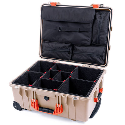 Pelican 1560 Case, Desert Tan with Orange Handles & Latches TrekPak Divider System with Computer Pouch ColorCase 015600-0220-310-150