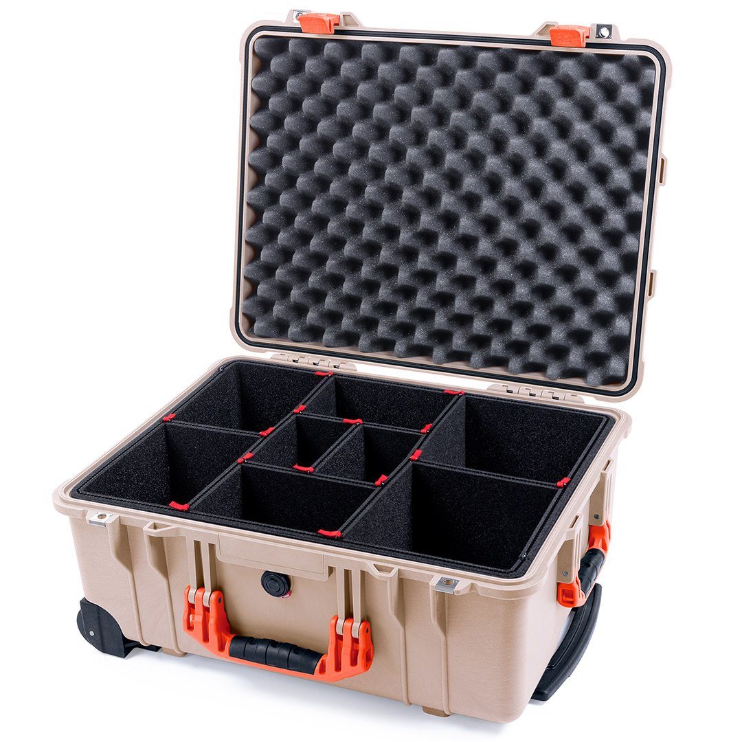 Pelican 1560 Case, Desert Tan with Orange Handles &amp; Latches TrekPak Divider System with Convolute Lid Foam ColorCase 015600-0020-310-150