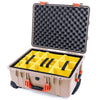 Pelican 1560 Case, Desert Tan with Orange Handles & Latches Yellow Padded Microfiber Dividers with Convolute Lid Foam ColorCase 015600-0010-310-150