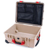 Pelican 1560 Case, Desert Tan with Red Handles & Latches Mesh Lid Organizer Only ColorCase 015600-0100-310-320