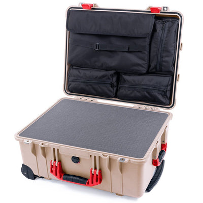 Pelican 1560 Case, Desert Tan with Red Handles & Latches Pick & Pluck Foam with Computer Pouch ColorCase 015600-0201-310-320