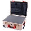 Pelican 1560 Case, Desert Tan with Red Handles & Latches Pick & Pluck Foam with Mesh Lid Organizer ColorCase 015600-0101-310-320