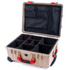 Pelican 1560 Case, Desert Tan with Red Handles & Latches TrekPak Divider System with Mesh Lid Organizer ColorCase 015600-0120-310-320