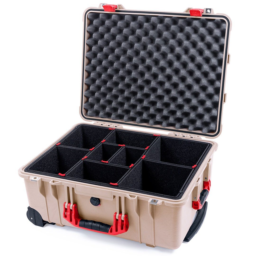 Pelican 1560 Case, Desert Tan with Red Handles &amp; Latches TrekPak Divider System with Convolute Lid Foam ColorCase 015600-0020-310-320