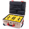 Pelican 1560 Case, Desert Tan with Red Handles & Latches Yellow Padded Microfiber Dividers with Computer Pouch ColorCase 015600-0210-310-320