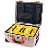 Pelican 1560 Case, Desert Tan with Red Handles & Latches Yellow Padded Microfiber Dividers with Mesh Lid Organizer ColorCase 015600-0110-310-320
