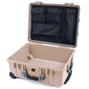 Pelican 1560 Case, Desert Tan with Silver Handles & Latches Mesh Lid Organizer Only ColorCase 015600-0100-310-180