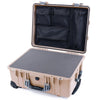 Pelican 1560 Case, Desert Tan with Silver Handles & Latches Pick & Pluck Foam with Mesh Lid Organizer ColorCase 015600-0101-310-180