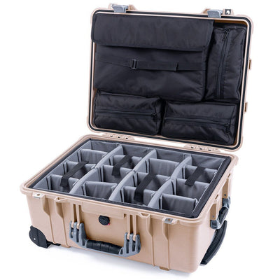 Pelican 1560 Case, Desert Tan with Silver Handles & Latches Gray Padded Microfiber Dividers with Computer Pouch ColorCase 015600-0270-310-180
