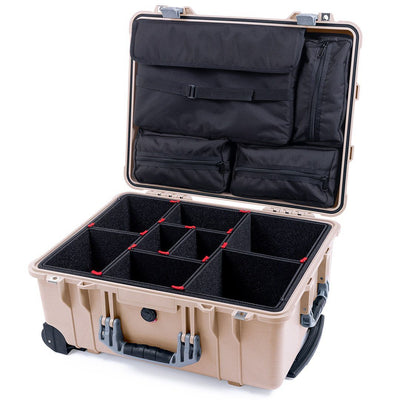 Pelican 1560 Case, Desert Tan with Silver Handles & Latches TrekPak Divider System with Computer Pouch ColorCase 015600-0220-310-180