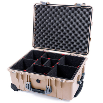 Pelican 1560 Case, Desert Tan with Silver Handles & Latches TrekPak Divider System with Convolute Lid Foam ColorCase 015600-0020-310-180