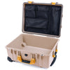 Pelican 1560 Case, Desert Tan with Yellow Handles & Latches Mesh Lid Organizer Only ColorCase 015600-0100-310-240