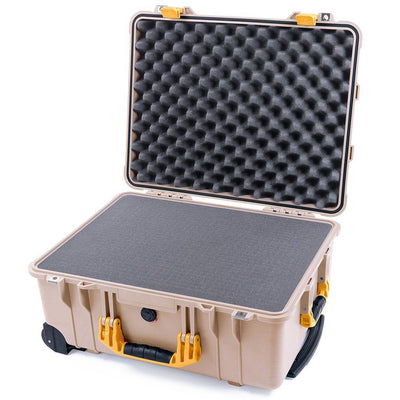 Pelican 1560 Case, Desert Tan with Yellow Handles & Latches Pick & Pluck Foam with Convolute Lid Foam ColorCase 015600-0001-310-240