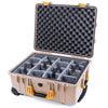 Pelican 1560 Case, Desert Tan with Yellow Handles & Latches Gray Padded Microfiber Dividers with Convolute Lid Foam ColorCase 015600-0070-310-240