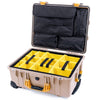 Pelican 1560 Case, Desert Tan with Yellow Handles & Latches Yellow Padded Microfiber Dividers with Computer Pouch ColorCase 015600-0210-310-240