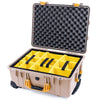 Pelican 1560 Case, Desert Tan with Yellow Handles & Latches Yellow Padded Microfiber Dividers with Convolute Lid Foam ColorCase 015600-0010-310-240