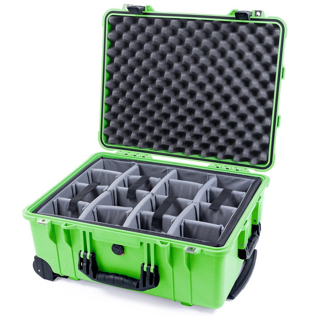 Pelican 1560 Case, Lime Green with Black Handles &amp; Latches Gray Padded Microfiber Dividers with Convolute Lid Foam ColorCase 015600-0070-300-110