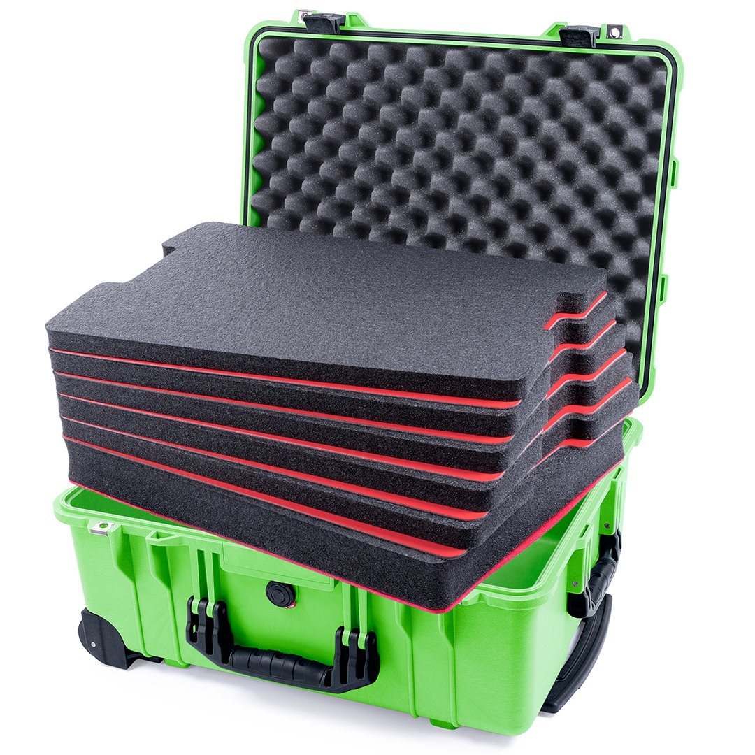 Pelican 1560 Case, Lime Green with Black Handles &amp; Latches Custom Tool Kit (6 Foam Inserts with Convolute Lid Foam) ColorCase 015600-0060-300-110