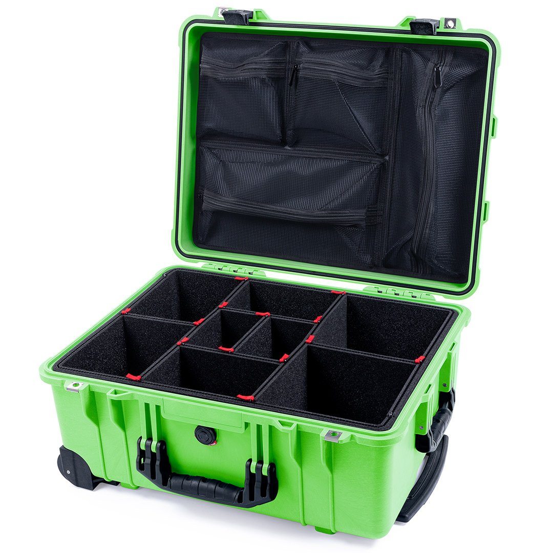Pelican 1560 Case, Lime Green with Black Handles &amp; Latches TrekPak Divider System with Mesh Lid Organizer ColorCase 015600-0120-300-110