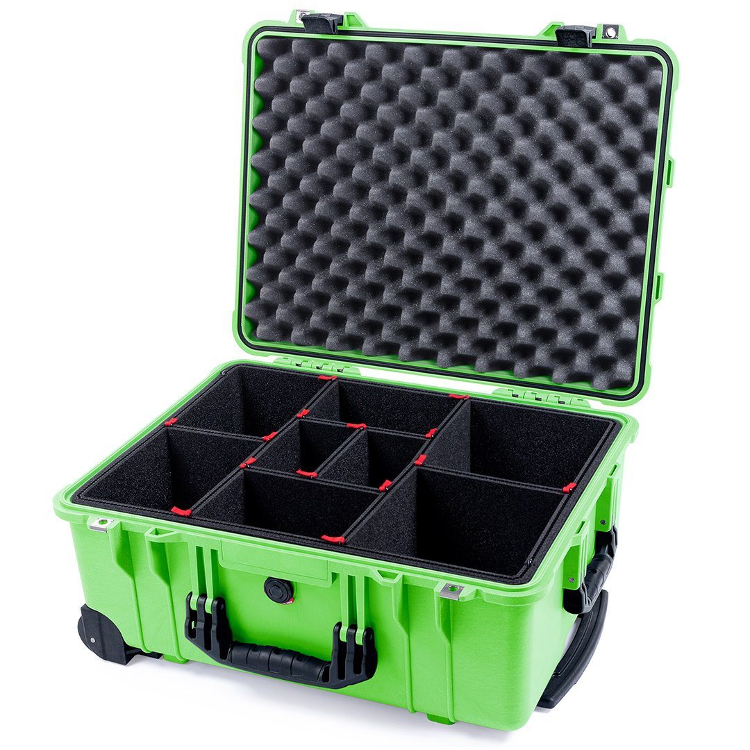 Pelican 1560 Case, Lime Green with Black Handles &amp; Latches TrekPak Divider System with Convolute Lid Foam ColorCase 015600-0020-300-110