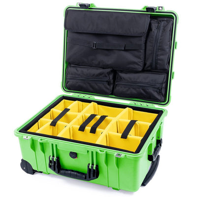 Pelican 1560 Case, Lime Green with Black Handles & Latches Yellow Padded Microfiber Dividers with Computer Pouch ColorCase 015600-0210-300-110
