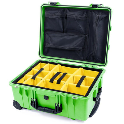 Pelican 1560 Case, Lime Green with Black Handles & Latches Yellow Padded Microfiber Dividers with Mesh Lid Organizer ColorCase 015600-0110-300-110