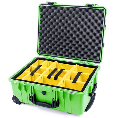 Pelican 1560 Case, Lime Green with Black Handles & Latches Yellow Padded Microfiber Dividers with Convolute Lid Foam ColorCase 015600-0010-300-110