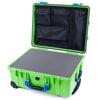 Pelican 1560 Case, Lime Green with Blue Handles & Latches Pick & Pluck Foam with Mesh Lid Organizer ColorCase 015600-0101-300-120