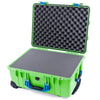 Pelican 1560 Case, Lime Green with Blue Handles & Latches Pick & Pluck Foam with Convolute Lid Foam ColorCase 015600-0001-300-120