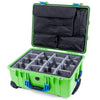 Pelican 1560 Case, Lime Green with Blue Handles & Latches Gray Padded Microfiber Dividers with Computer Pouch ColorCase 015600-0270-300-120