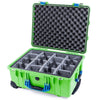 Pelican 1560 Case, Lime Green with Blue Handles & Latches Gray Padded Microfiber Dividers with Convolute Lid Foam ColorCase 015600-0070-300-120