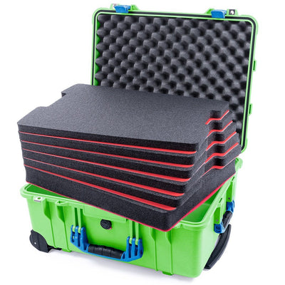 Pelican 1560 Case, Lime Green with Blue Handles & Latches Custom Tool Kit (6 Foam Inserts with Convolute Lid Foam) ColorCase 015600-0060-300-120