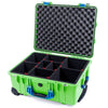 Pelican 1560 Case, Lime Green with Blue Handles & Latches TrekPak Divider System with Convolute Lid Foam ColorCase 015600-0020-300-120