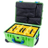 Pelican 1560 Case, Lime Green with Blue Handles & Latches Yellow Padded Microfiber Dividers with Computer Pouch ColorCase 015600-0210-300-120