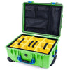 Pelican 1560 Case, Lime Green with Blue Handles & Latches Yellow Padded Microfiber Dividers with Mesh Lid Organizer ColorCase 015600-0110-300-120