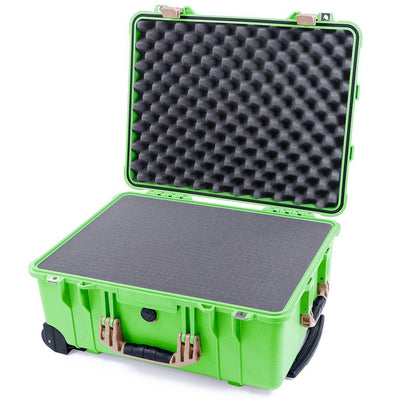 Pelican 1560 Case, Lime Green with Desert Tan Handles & Latches Pick & Pluck Foam with Convolute Lid Foam ColorCase 015600-0001-310-130