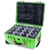 Pelican 1560 Case, Lime Green with Desert Tan Handles & Latches Gray Padded Microfiber Dividers with Mesh Lid Organizer ColorCase 015600-0170-310-130