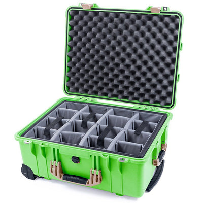 Pelican 1560 Case, Lime Green with Desert Tan Handles & Latches Gray Padded Microfiber Dividers with Convolute Lid Foam ColorCase 015600-0070-310-130