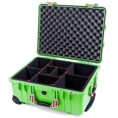 Pelican 1560 Case, Lime Green with Desert Tan Handles & Latches TrekPak Divider System with Convolute Lid Foam ColorCase 015600-0020-310-130