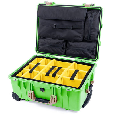 Pelican 1560 Case, Lime Green with Desert Tan Handles & Latches Yellow Padded Microfiber Dividers with Computer Pouch ColorCase 015600-0210-310-130