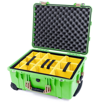 Pelican 1560 Case, Lime Green with Desert Tan Handles & Latches Yellow Padded Microfiber Dividers with Convolute Lid Foam ColorCase 015600-0010-310-130