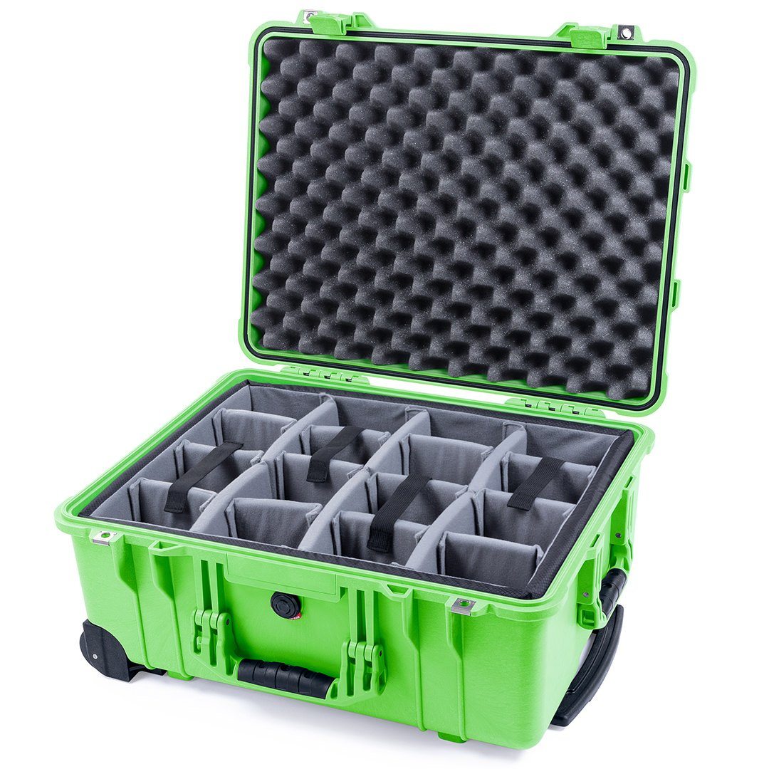 Pelican 1560 Case, Lime Green Gray Padded Microfiber Dividers with Convolute Lid Foam ColorCase 015600-0070-300-300