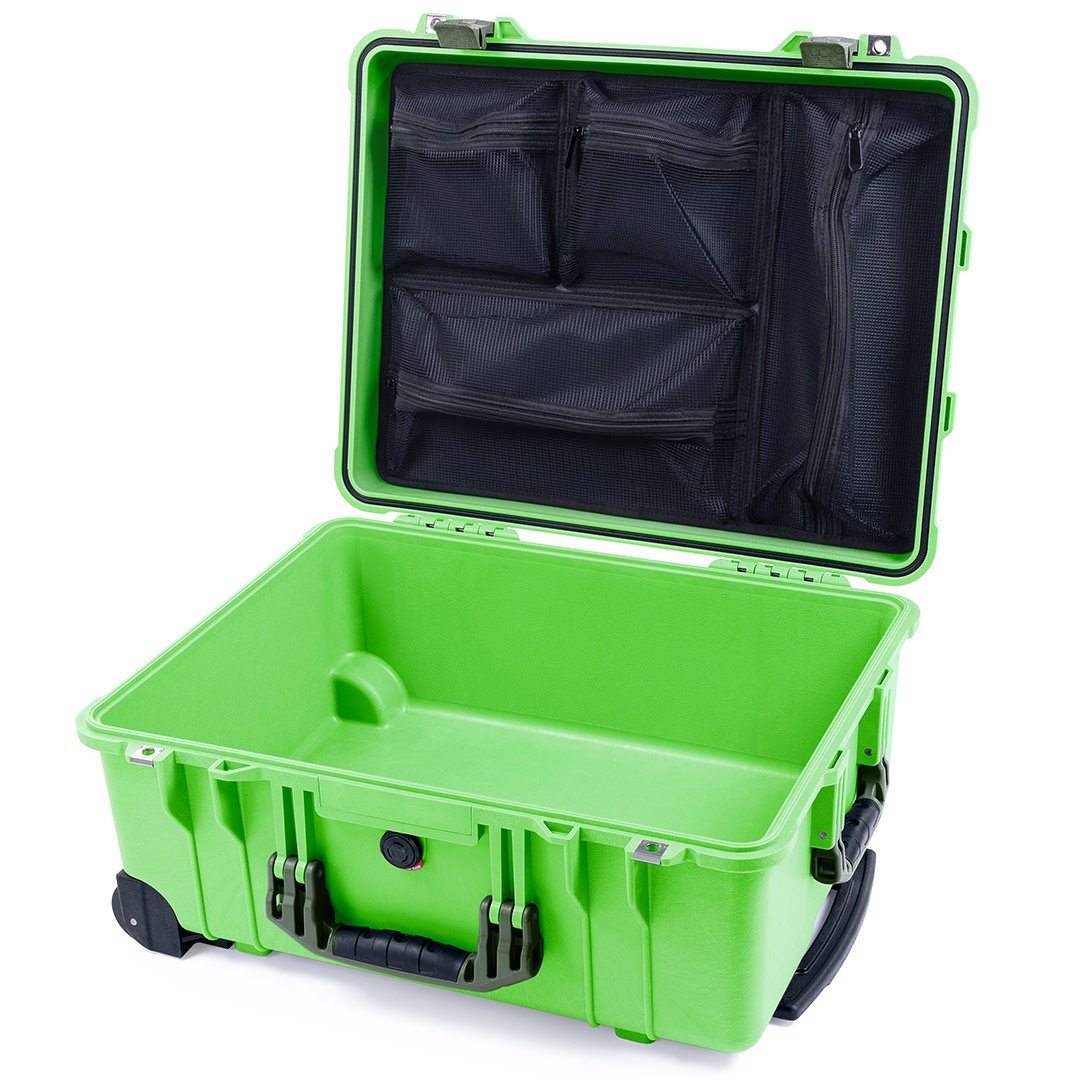 Pelican 1560 Case, Lime Green with OD Green Handles &amp; Latches Mesh Lid Organizer Only ColorCase 015600-0100-300-130