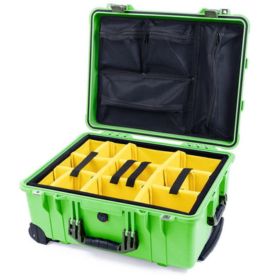 Pelican 1560 Case, Lime Green with OD Green Handles & Latches Yellow Padded Microfiber Dividers with Mesh Lid Organizer ColorCase 015600-0110-300-130