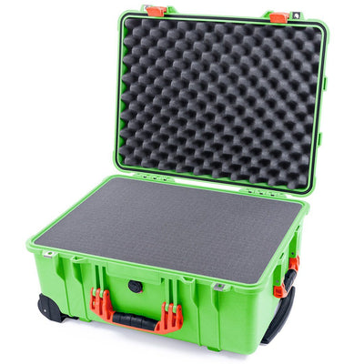 Pelican 1560 Case, Lime Green with Orange Handles & Latches Pick & Pluck Foam with Convolute Lid Foam ColorCase 015600-0001-300-150