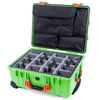Pelican 1560 Case, Lime Green with Orange Handles & Latches Gray Padded Microfiber Dividers with Computer Pouch ColorCase 015600-0270-300-150