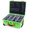 Pelican 1560 Case, Lime Green with Orange Handles & Latches Gray Padded Microfiber Dividers with Mesh Lid Organizer ColorCase 015600-0170-300-150